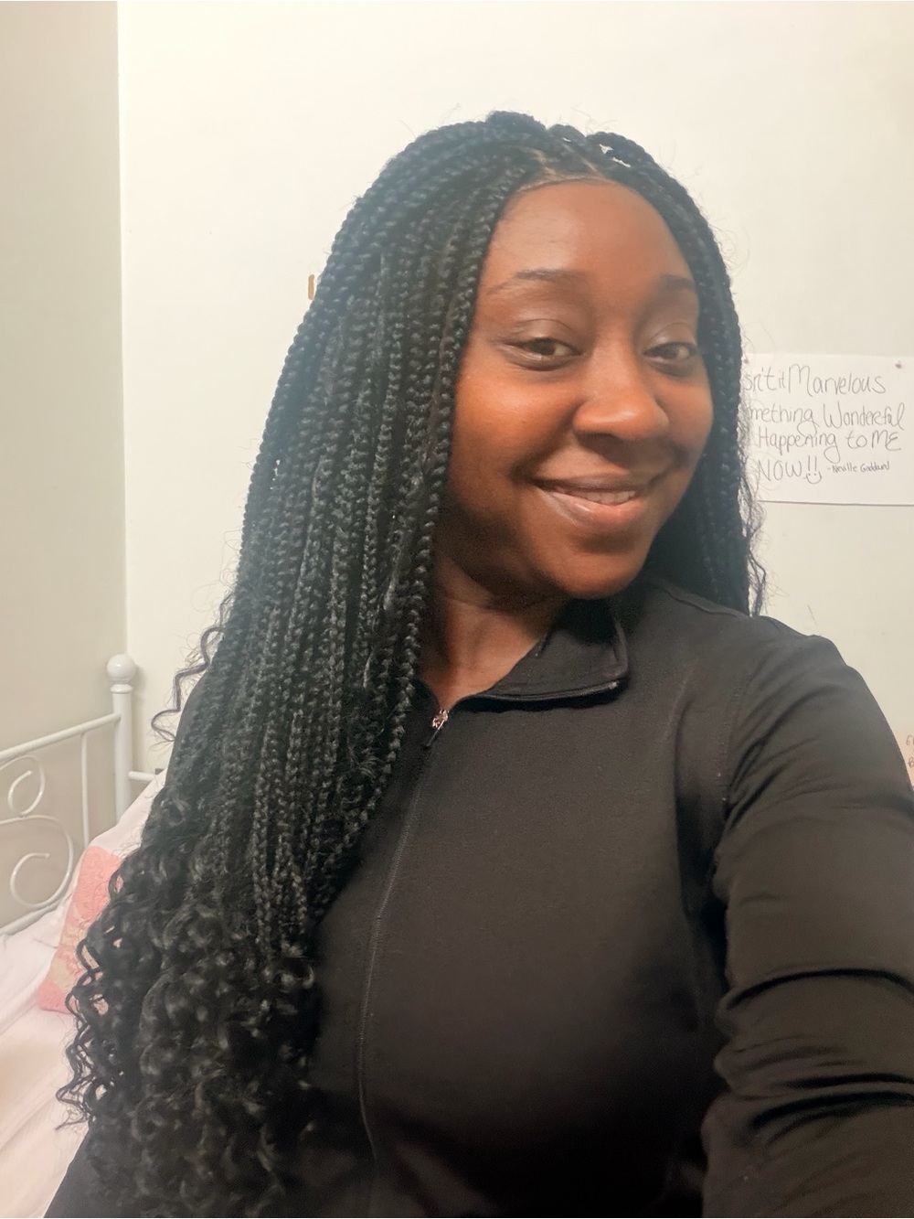 Black Long Box Braids with Curly Ends Lace Front Wig